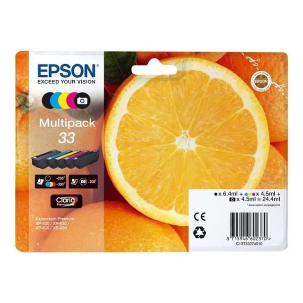 EPSON Multipack 33 - Apelsiner - Svart, Gul, Cyan, Magenta, Fotosvart (C13T33374021)