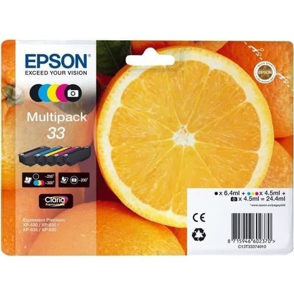 EPSON Multipack 33 - Apelsiner - Svart, Gul, Cyan, Magenta, Fotosvart (C13T33374021)