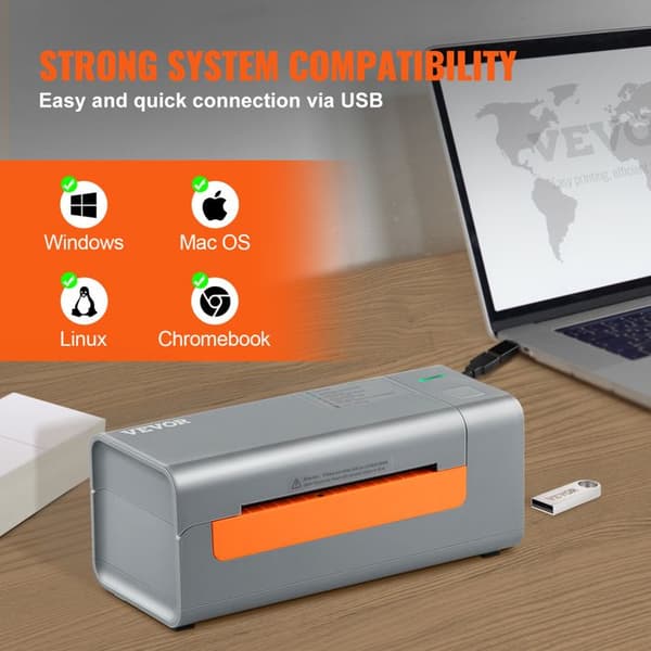 Termisk etikettskrivare - VEVOR - 4x6 High Speed USB streckkodsskrivare 150 mm/s 203 dpi för paketfrakt - Grå