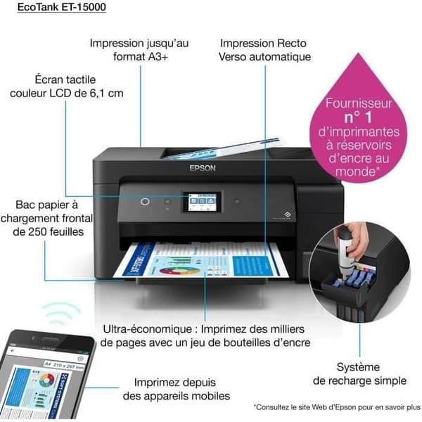 Skrivare - EPSON - Ecotank ET-15000 - Bläckstråle - Automatisk dubbelsidig utskrift - ANSI A (Letter)