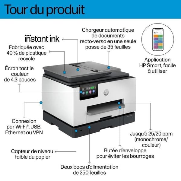 HP OfficeJet Pro 9135e allt-i-ett färgduplexskrivare, 3 månaders Instant Ink ingår med HP+