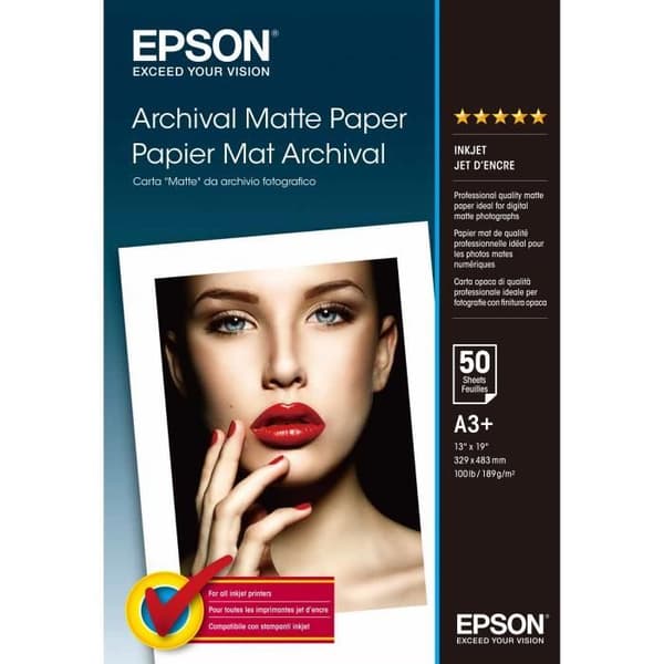 EPSON Archival Matte Paper 50 ark - A3+ 189gsm - 32,9 x 48,3 cm - Kompatibel: SureColor SC-T7200D, SureColor SC-T7200...