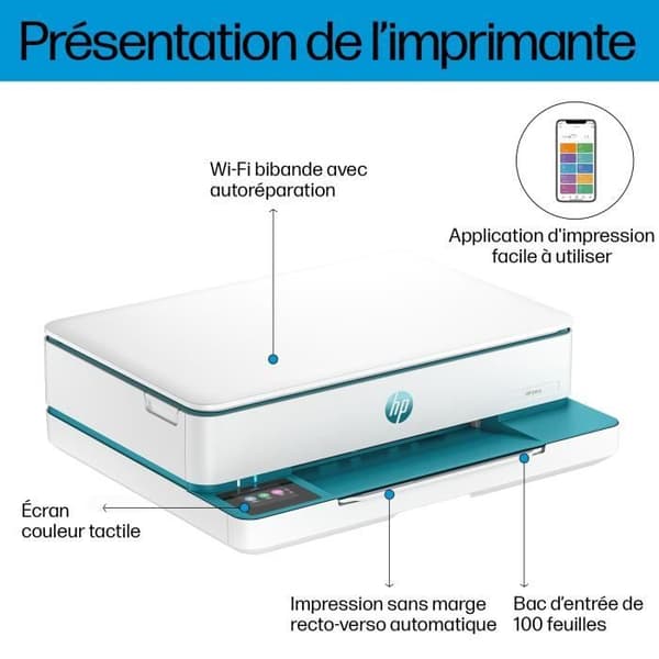 HP Envy 6122e All-in-One-skrivare Bläckstråle i färg - Kopiering Skanning - 3 månader av Instant ink ingår med HP+