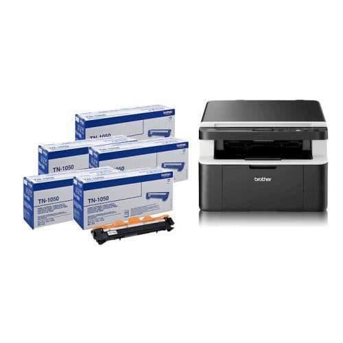 Brother DCP-1612 W multifunktion laserprinter med Wi-Fi och 5 inkluderade toner TN1050 Svart, Silver