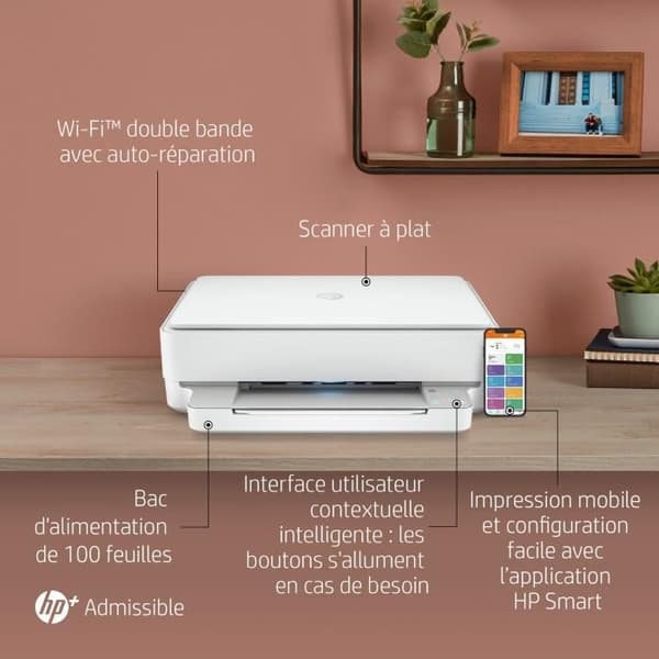 HP Envy 6022e färgbläckstråleskrivare allt-i-ett - Kopieringsskanning - Perfekt för familjen - 3 månaders Instant-bläck ingår i HP+