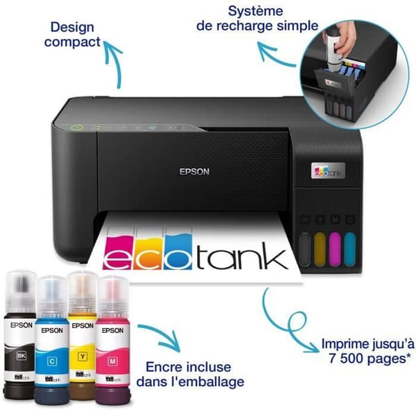 A4 multifunktionsskrivare - EPSON - Ecotank ET-2860 - Wi-Fi - Utrustad med bläckbehållare