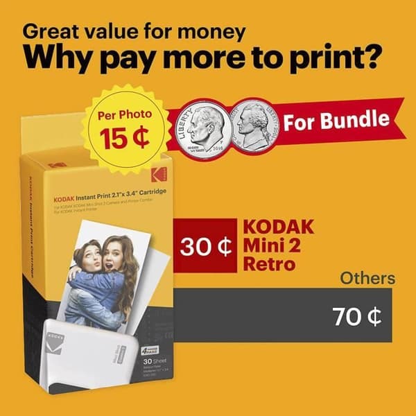 Mobil fotoskrivare - Kodak - Mini 2 - Bluetooth - 5,4 x 8,6 cm - 68 bilder ingår