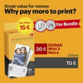 Miniatyrbild 3 av 4: Mobil fotoskrivare - Kodak - Mini 2 - Bluetooth - 5,4 x 8,6 cm - 68 bilder ingår