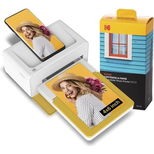 Kodak Dock Plus PD460, bärbar fotoskrivare för smartphones, omedelbar fotoutskrift 10x15 cm, paket med 90 fotopapper
