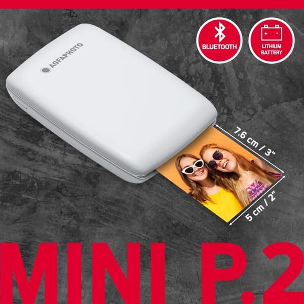 AGFA PHOTO Mini P.2 - Bärbar Zink-skrivare för omedelbara foton utan bläck - för smartphones, surfplattor - snabbt och enkelt