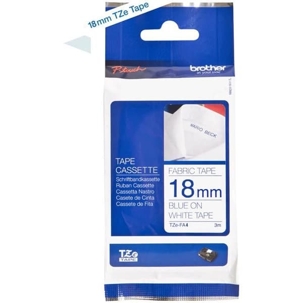 Ruban - BROR - TZeFA4 - 18 mm - Blå på vit bakgrund - Termoklistrande 3M
