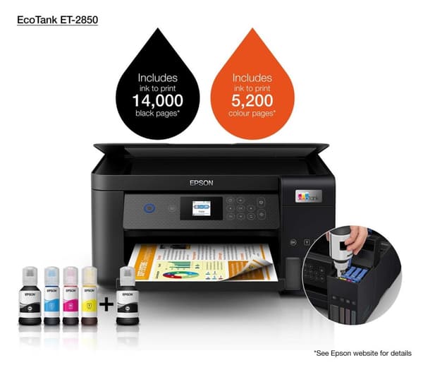 Epson EcoTank ET-2850 3-i-1 bläckstråleskrivare A4-skrivare WiFi/WLan Duplex