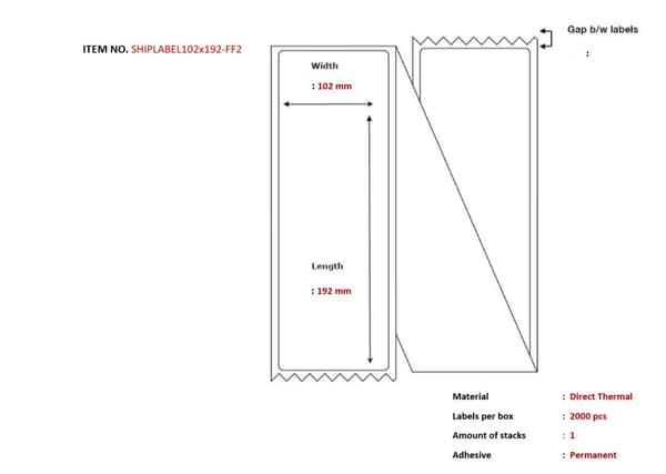 Fraktetiketter 102 x 192 mm, vikbara, termiska, 2000 st/kartong, SHIPLABEL102X192-FF2