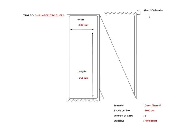 Capture forsendelsesetiketter 105 x 251 mm, foldbare. Termiske, 2000 stk./æske, SHIPLABEL105X251-FF2