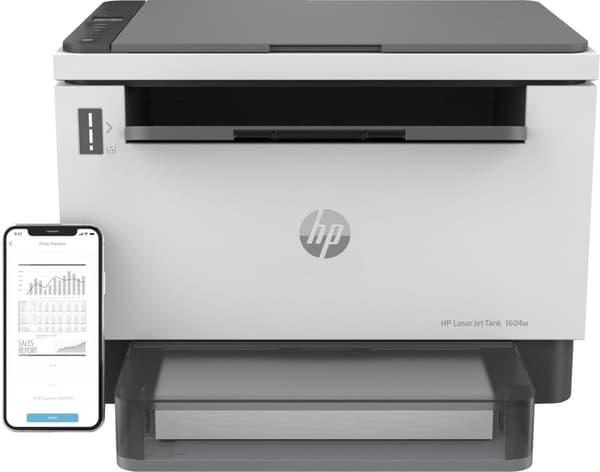 HP Laserjet Tank Mfp 1604W - Sort-hvid printer til virksomheder, Udskriv, Kopiér, Scan, Scan til e-mail, Scan til PDF, 381L0A#B19