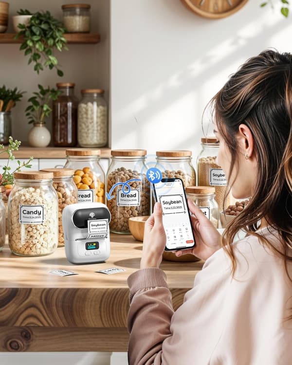 Moorle Phomemo Label Machine M110 Mini, udskriver stregkodeetiketter, printer med Bluetooth, lille og bærbar, til tøj