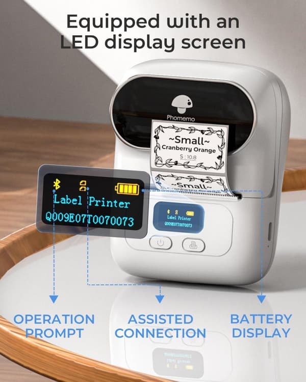 Lollanda Phomemo Etikettmaskin M110 Mini, skriver ut streckkodsetiketter, skrivare med bluetooth, liten och bärbar, för kläder