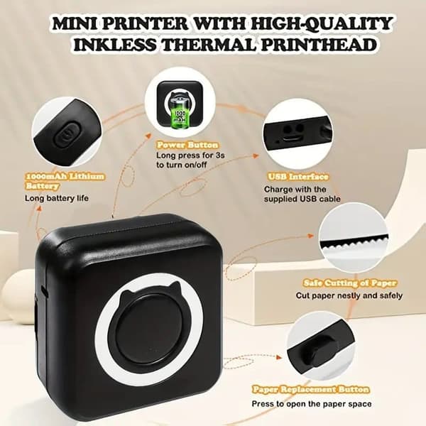 OBOSOE Mini Thermal Printer – Kannettava Bluetooth, USB-ladattava valokuville ja muistiinpanoille