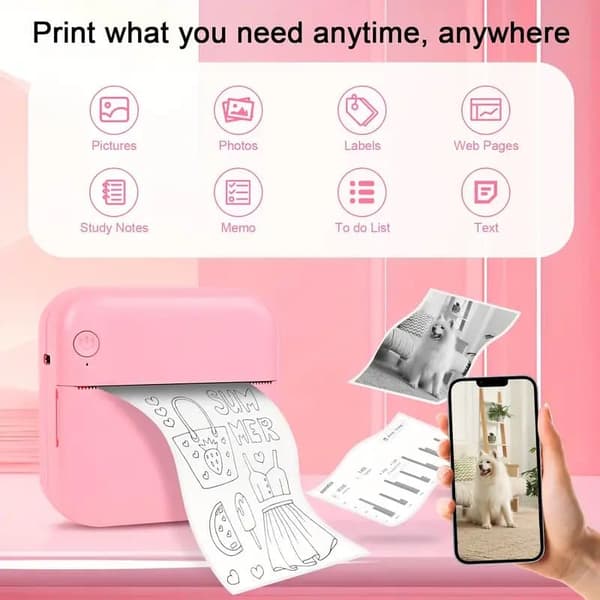 OBOSOE Mini Thermal Printer – Kannettava Bluetooth, USB-ladattava valokuville ja muistiinpanoille