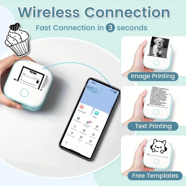 OBOSOE-lämpötulostin – Minitarratulostin Bluetoothilla, 50 mm:n tarrapaperi, langaton iPhonelle, iPadille ja Androidille