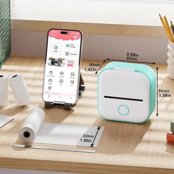 OBOSOE-lämpötulostin – Minitarratulostin Bluetoothilla, 50 mm:n tarrapaperi, langaton iPhonelle, iPadille ja Androidille