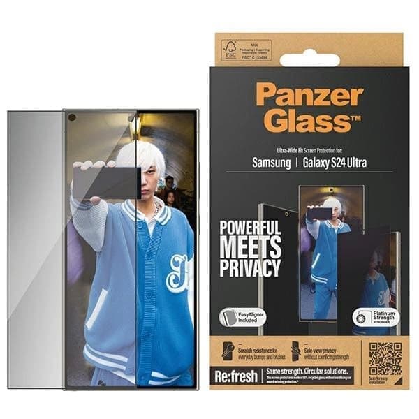 PanzerGlass Ultra-Wide Fit Privacy Herdet glass med stativ for Samsung Galaxy S24 Ultra