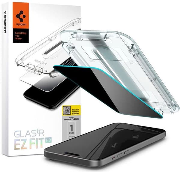 Spigen GLAS.TR EZ FIT Privacy - Härdat glas med sekretessfilter för iPhone 15 Pro