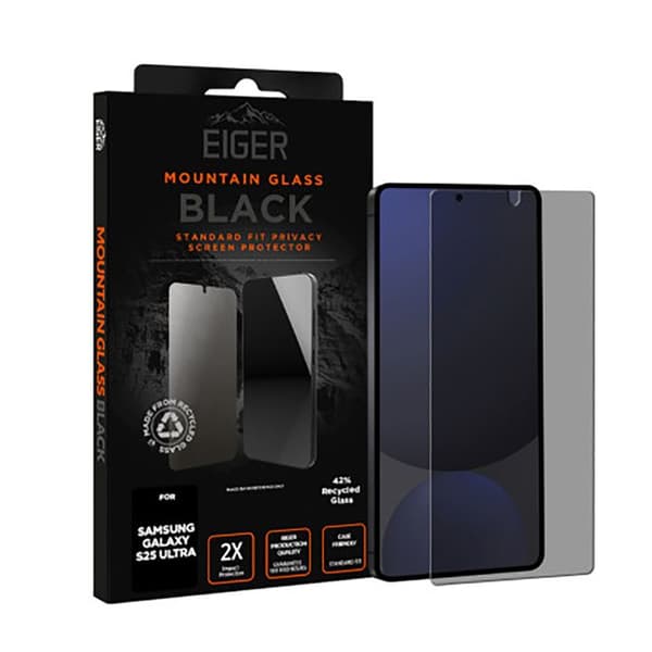 Premium 2.5D Härdat Glas för Galaxy S25 Ultra Privacy Eiger Svart Transparent
