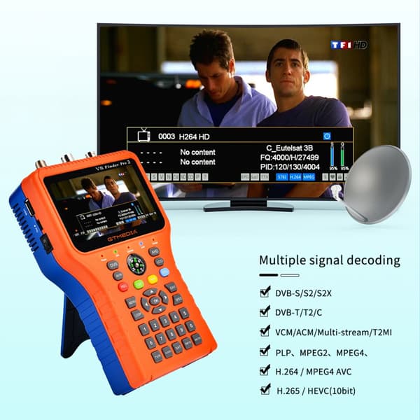 TV-signalmätare, 4,3-tums HD-skärm, stöder DVB-S2X,EU-kontakt