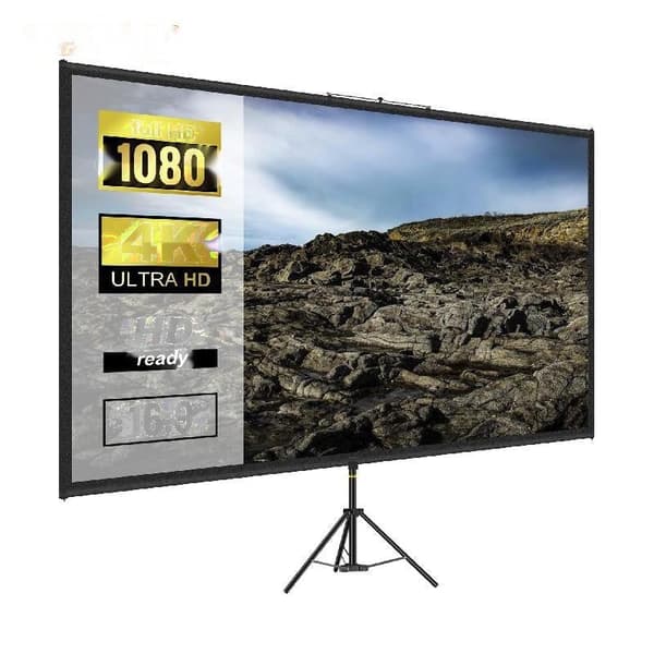 {100" Projektor Lærred Stativ 16:9 4K HD - 160° Betragningsvinkel, Aluminiumsstel & Rynkefri Overflade}