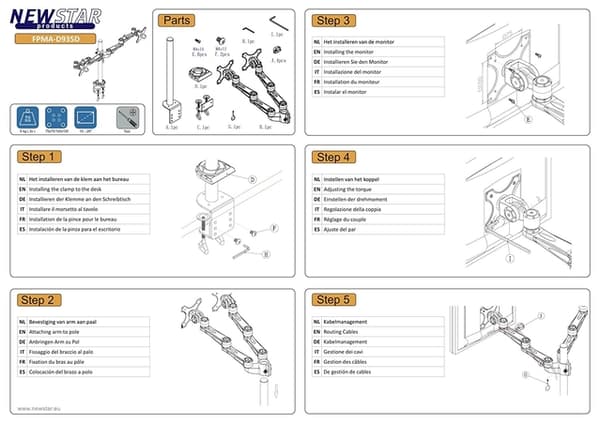 Neomounts FPMA-D935D mounting kit - full-motion - for 2 LCD displays - silver
