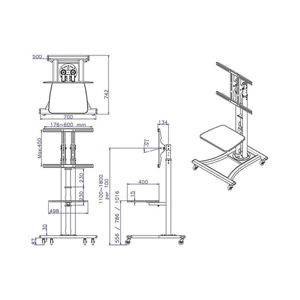 Neomounts PLASMA-M1800E cart - for flat panel / AV system - silver