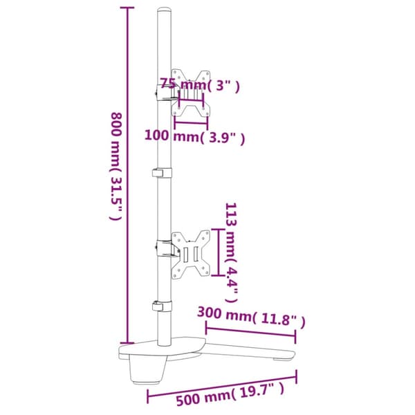 dobbelt skærmstativ VESA 75/100 mm stål sort