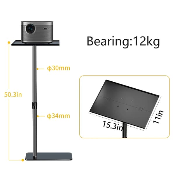 Säädettävä projektoriteline, korkeussäädettävä 68 cm:stä 128 cm:iin, 12 kg painokapasiteetti,Tarjotin Tyyppi