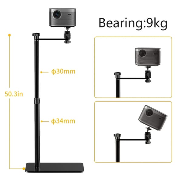 Projektorin teline, säädettävä korkeus 68 cm - 128 cm, vakaa ja kestävä rakenne,Gooseneck-tyyppi