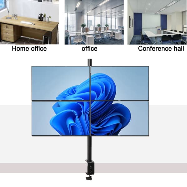 Quad LCD Monitor Stand, Justerbar Højde, 360° Rotation, Understøtter 4 Skærme