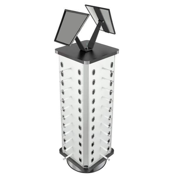 360° Drejelig Solbrille Display Stativ, Plads til 44 Par, Holdbart Aluminium Design,Sølv