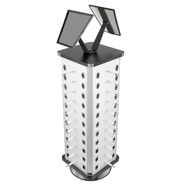 360° Drejelig Solbrille Display Stativ, Plads til 44 Par, Holdbart Aluminium Design,Sølv