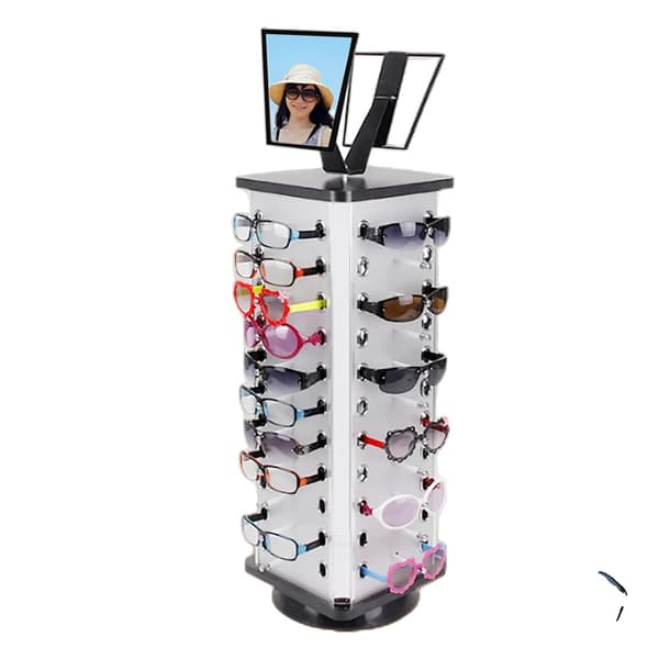 Sunglassestativ, 360° roterende, holder 44 par, nem montering,GRÅ
