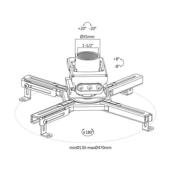 Maclean projektorhoved til loftmontering, Profi Market System, 80-980 mm, maks. 35 kg, sort, MC-913