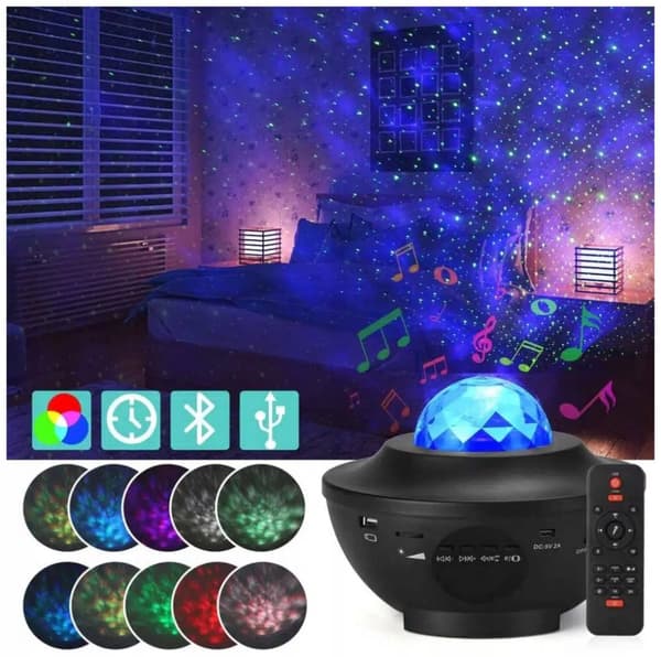 STJÄRNPROJEKTOR LED SKY-PROJEKTOR MED BLUETOOTH-HÖGTALARE + FJÄRRKONTROLL
