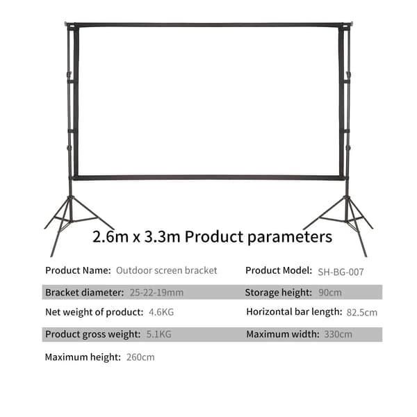 Udendørs projektorstand, justerbar højde, letvægtsdesign,KR 2.6x3.3