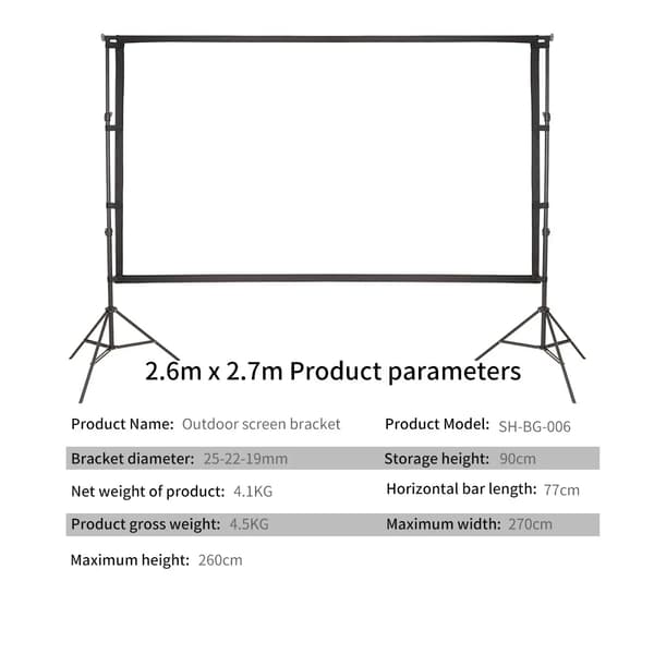 Udendørs projektorstand, justerbar højde, letvægtsdesign,KR 2.6x2.7