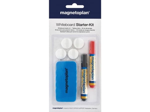 Magnetoplan 37102, Tillbehörssats, Svart, Röd, 0,7 kg, Blåsa, Tavelsudd, Magnet för skrivtavla, Tavelpenna