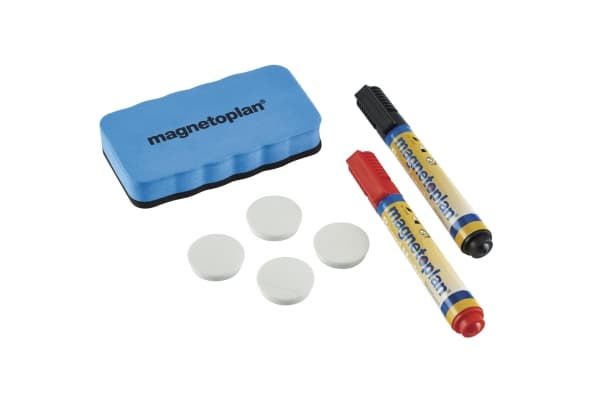 Magnetoplan 37102, Tillbehörssats, Svart, Röd, 0,7 kg, Blåsa, Tavelsudd, Magnet för skrivtavla, Tavelpenna