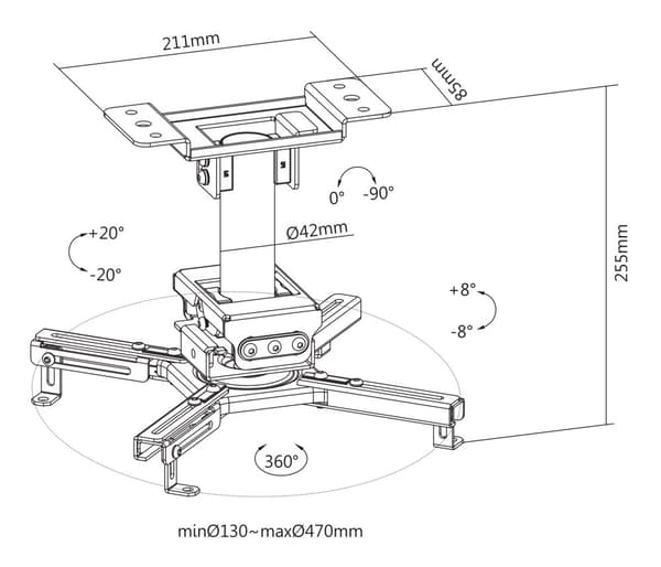 Projector mount flat/inclined ceilings tilt swivel 45kg