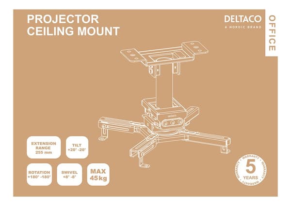 Projector mount flat/inclined ceilings tilt swivel 45kg