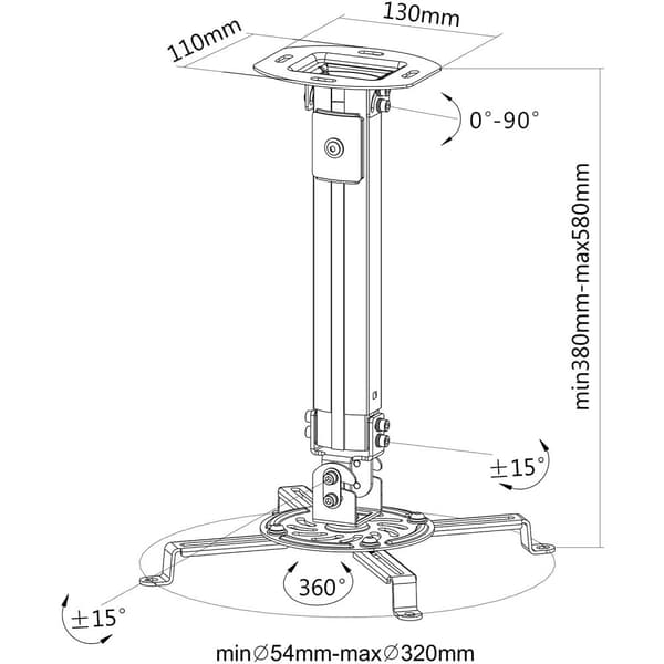 Techly Projektor Loftstøtte forlængelse 380-580 mm Sølv ICA-PM 18S