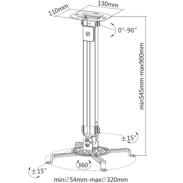 Techly Projektor Loftstøtte forlængelse 545-900 mm Sølv ICA-PM 18M