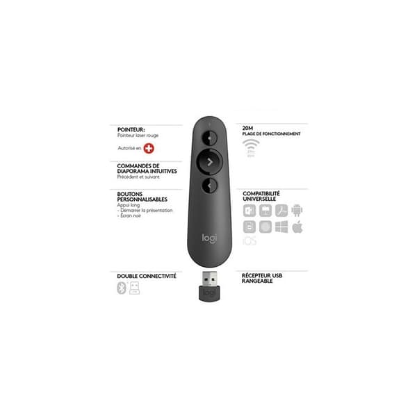 Presentationsfjärrkontroll - Logitech - R500 - Grafit - Trådlös - Laser